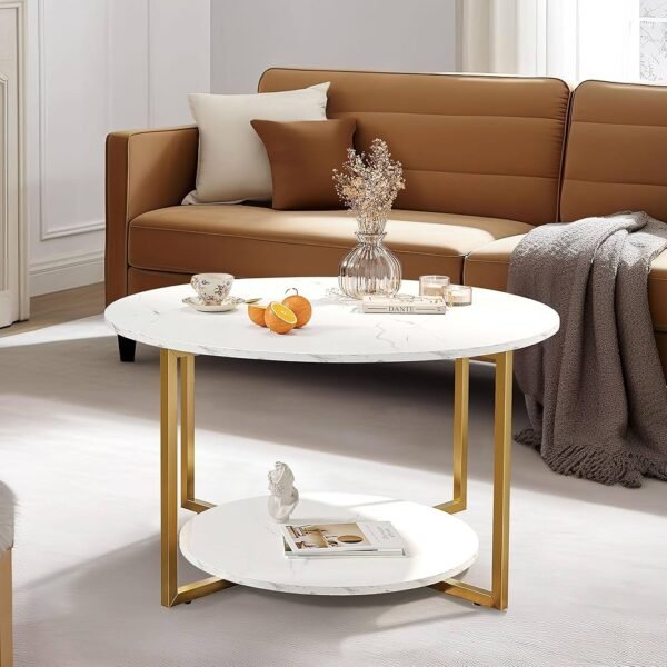 Modern Round Coffee & Tea Table with Storage Shelf