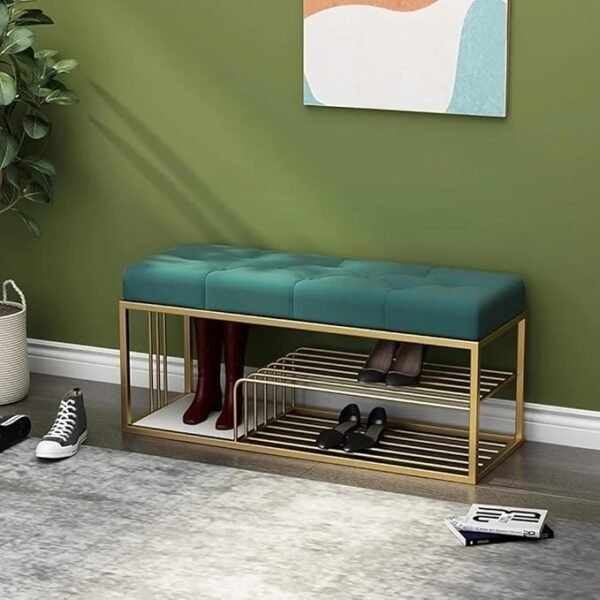 Entryway Bench with Cushioned Seat & Dual-Layer Shoe Rack