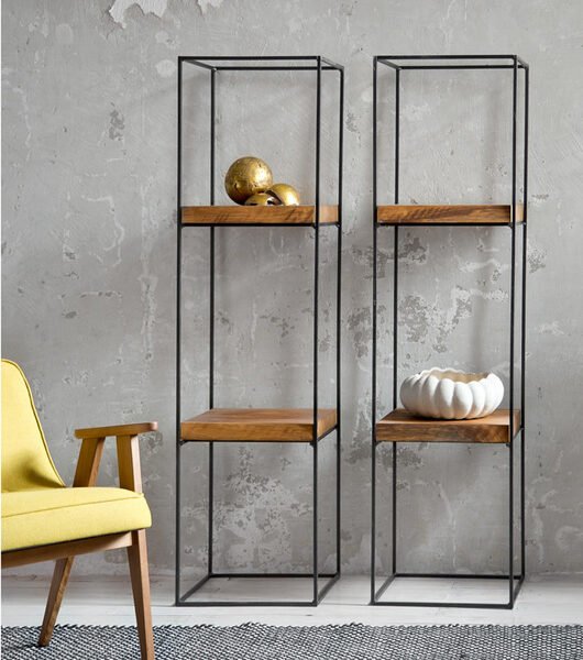 Metal & Wood Column Rack / Shelving Unit with Doors