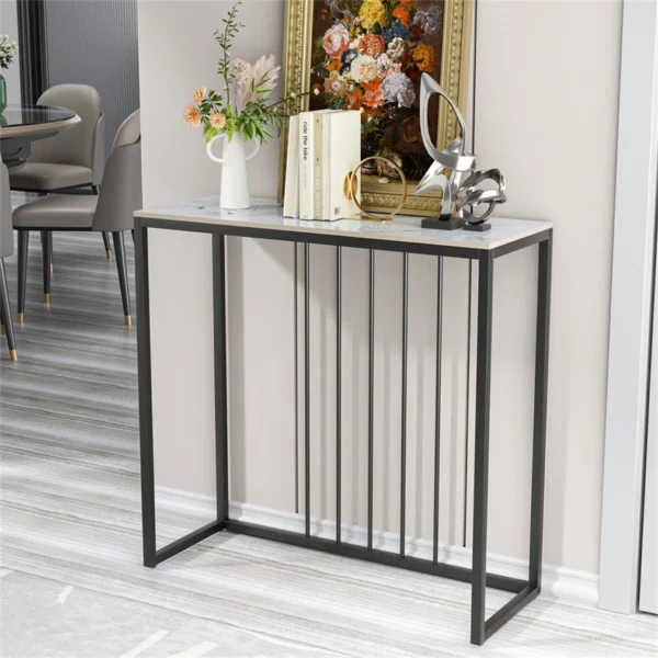 Narrow Console Table with Storage - Metal Frame, Sintered Stone Top