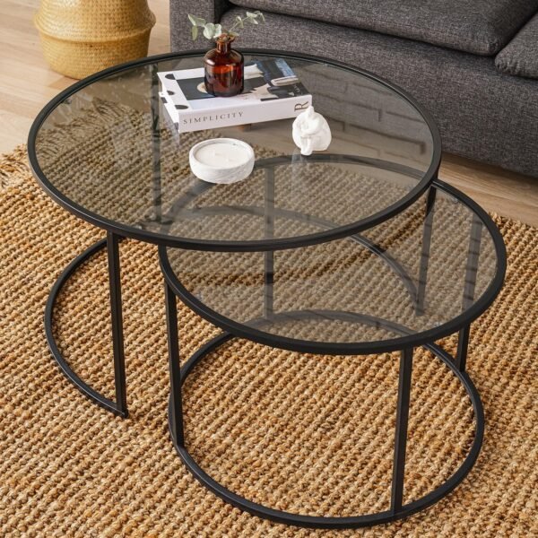 DEKOPRATIK -  Coffee Table Round Glass Coffee Table, 32 inches Simple Modern Center Table for Living Room Home Office,